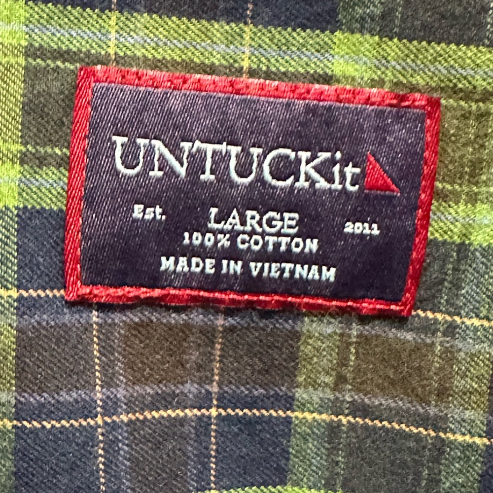 UNTUCKit Mens Helios Green Blue Brown Plaid Regular Fit Button Up Shirt Large - Picture 3 of 8